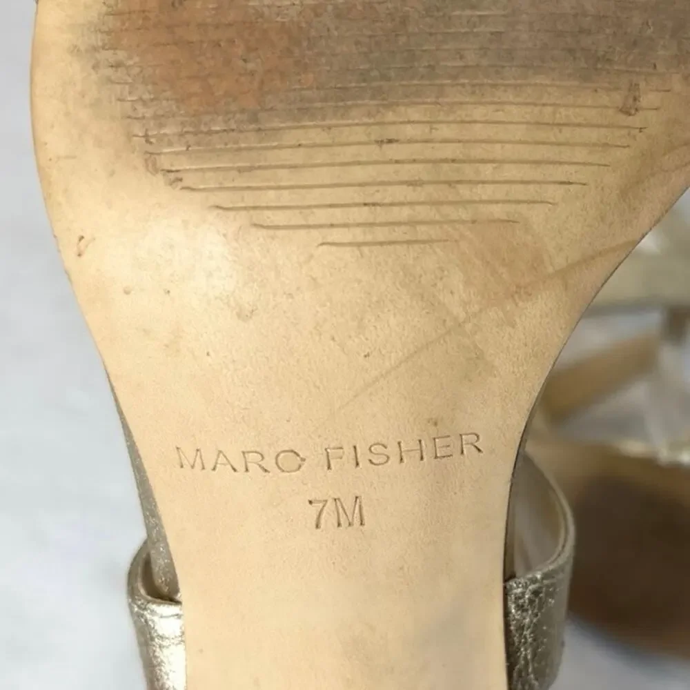 Marc Fisher Brave 2 Muted Gold Metallic Criss Cross Ankle Strap Heeled Size 7